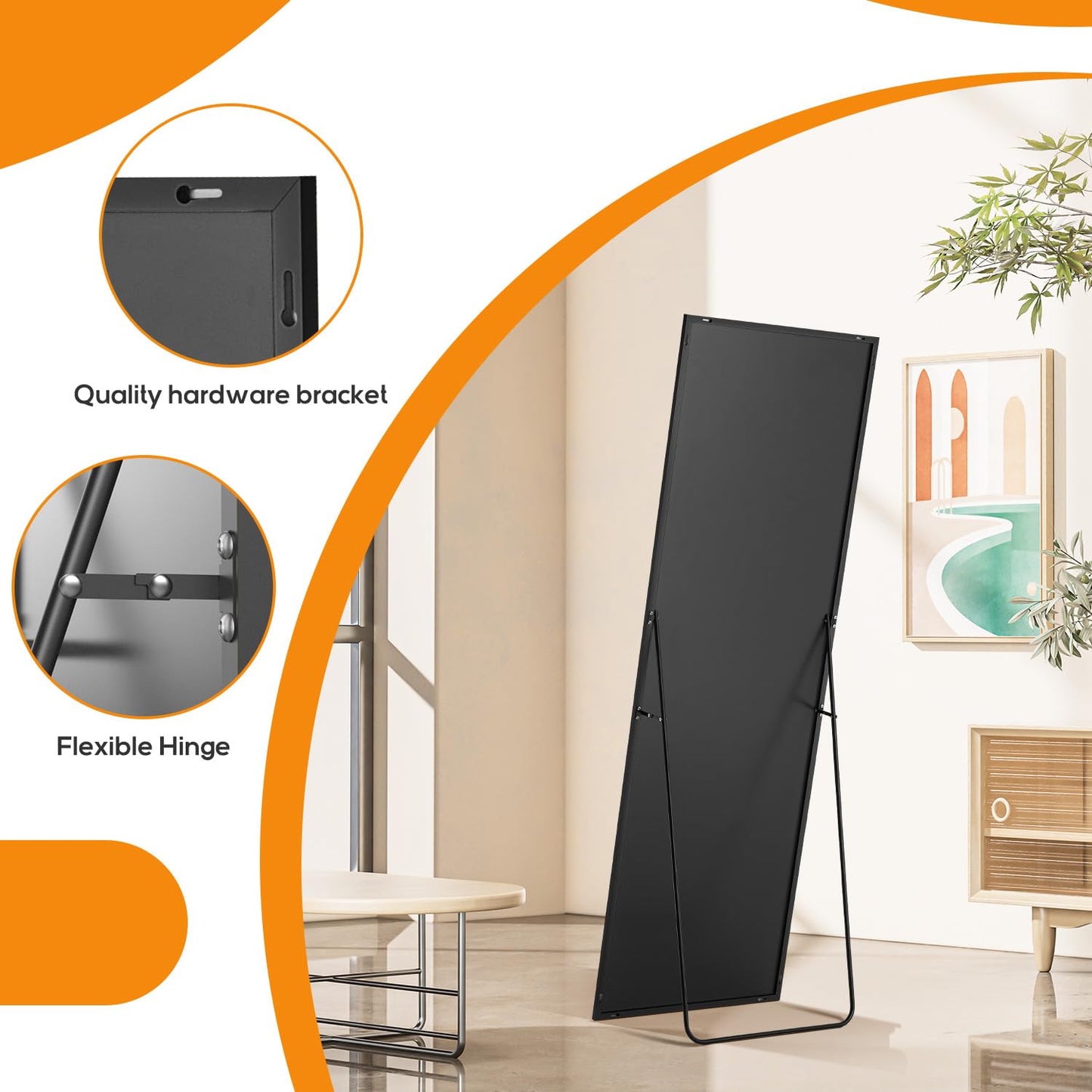 Aidoly Mirror Full Length, Upgraded 16"x59" Body Wall Mirrors with Shatter-Proof Glass, Floor Standing, Hanging or Leaning, Tall Mirror with Stand Aluminum Alloy Frame for Bedroom Cloakroom