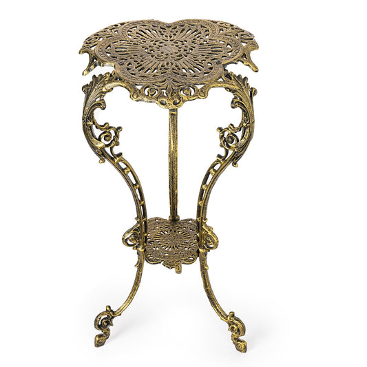 Sungmor Vintage Cast Iron Plant Stand - Ornate Gold Pedestal Table for Indoor Outdoor Garden, 27.5" Antique Metal Flower Pot Holder, Victorian Style Plant Display Stand - Patio, Porch, Balcony Décor
