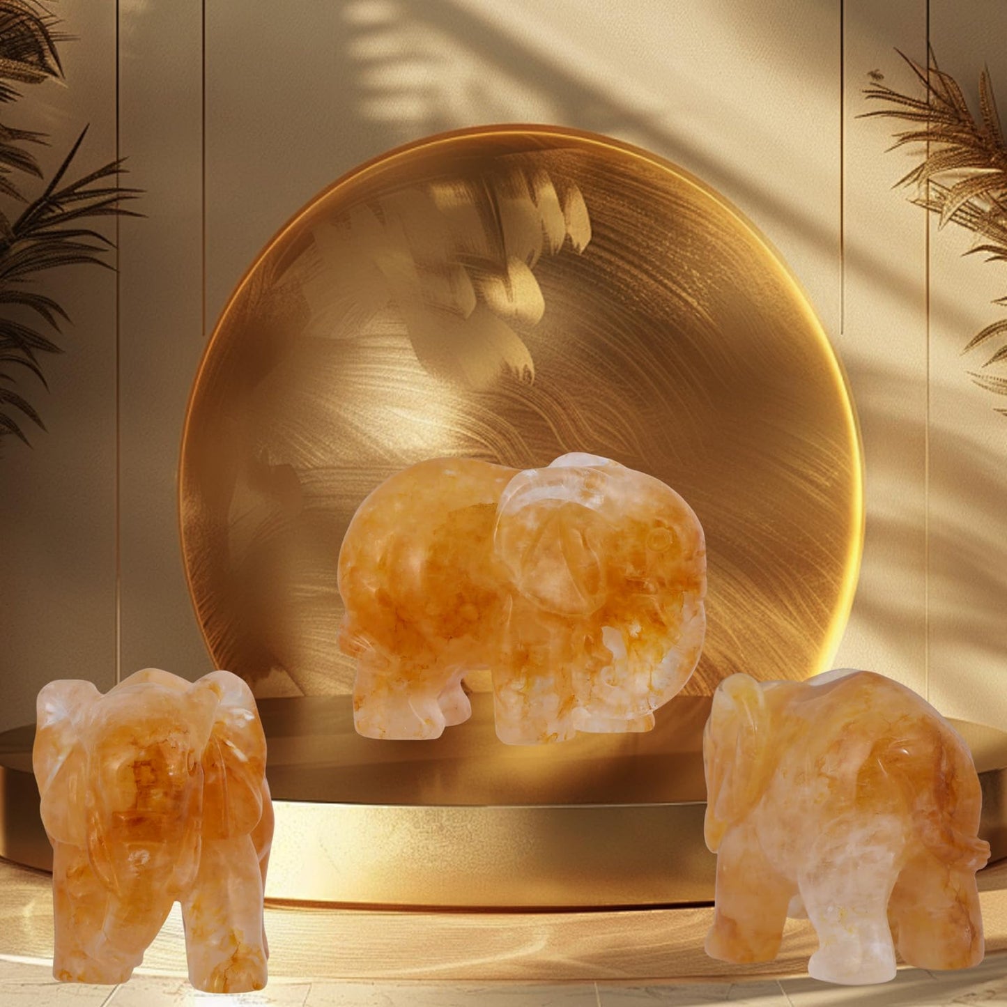 SMQ Citrine Crystal Elephant Figurine Gifts for Women,2'' Yellow Healing Stone Statue,Carved Lucky Animal Figurine for Desk Decor,Office Decor,Home Ornament