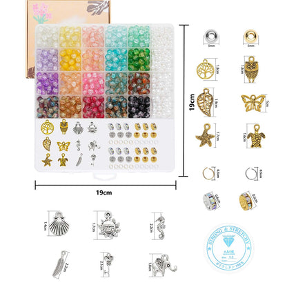 Xylise Glass Beads Bracelet Making Kit, 20 Colors 8mm Crackle Glass Beads for Jewelry Making, Crystal Glass Round Beads Friendship Bracelet kit for DIY Crafts Gifts