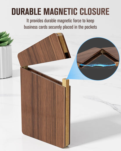 MaxGear Portable Wooden Business Card Holder for Men, Premium Walnut Business Card Case Walnut Credit Cards Pocket for Carrying Your Cards, Slim Magnetic Closure Card Holder for Business & Networking