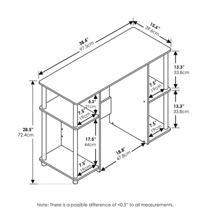 Furinno JAYA Desk, 38.4" Wide Gaming Desk, Computer Study Desk, Office Desk with Side Shelves, Open Storage, for Home Office, Bedroom, Dorm, Study Room, Espresso