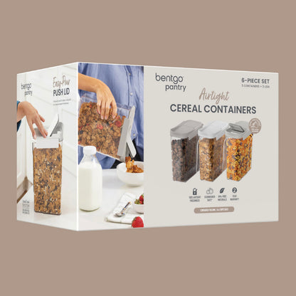 Bentgo Pantry - 6-Piece Airtight Cereal Containers, Easy Push & Pour Lid, Stackable & Clear BPA-Free Storage, Locking Lids for Freshness – Ideal for Kitchen & Pantry Organization (White Stone)