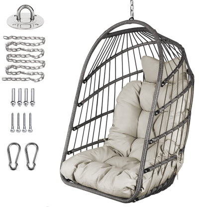 Chihee Egg Chair Foldable Wicker Rattan Hanging Swing Chair Indoor Outdoor Patio Wicker Chair Hammock Chairs with Stainless Steel Hanging Kit Chain Link UV Resistant Cushion Bedroom Balcony
