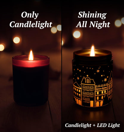 Merry Christmas Candles with Warmer LED, Christmas Decor Gifts Winter Candle with Apple Spice Scent, Apple Candles Over 40 Hours Burn Time, Home Decorations Indoor, 100% Soy Wax,Black
