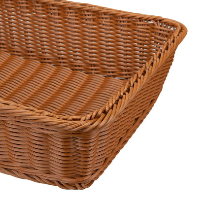Yarlung 2 Pack Woven Bread Basket, Plastic Wicker Fruit Baskets 15.7 x 11.4 Inch, Imitation Rattan Food Serving Trays for Vegetables, Kitchen, Restaurant, Outdoor, Brown