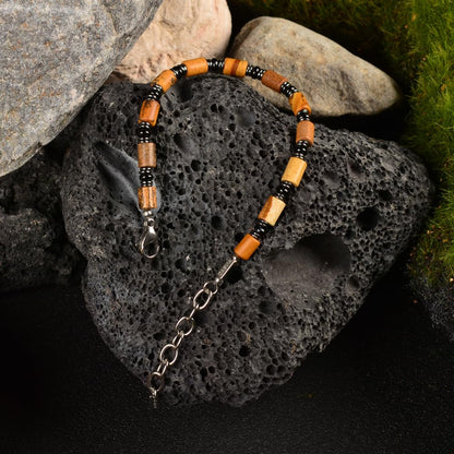 Casvia Mens Beaded Bracelet, Picture Stone, Hematite & Black Agate, Adjustable Stainless Steel Chain, Handmade Chakra Jewelry Gift for Dad Husband Boyfriend