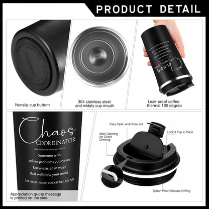 Pickmesh 3 Pcs Chaos Coordinator Appreciation Gifts for Women Men 17 oz Coffee Tumbler A5 Leather Journal with Ballpoint Pen for Admin Professionals Manager Assistant‌ Employee Teacher(Black)
