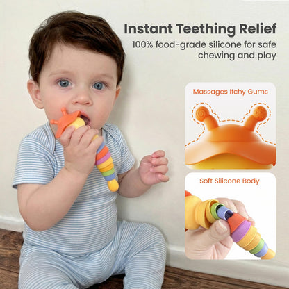 Wishbird Baby Teething Toy, Caterpillar Silicone Baby Teether Rattle Toys, BPA-Free Sensory Development & Color Recognition Learning for 0 6 10 12 18 Babies Toddler Teething Relief LC1
