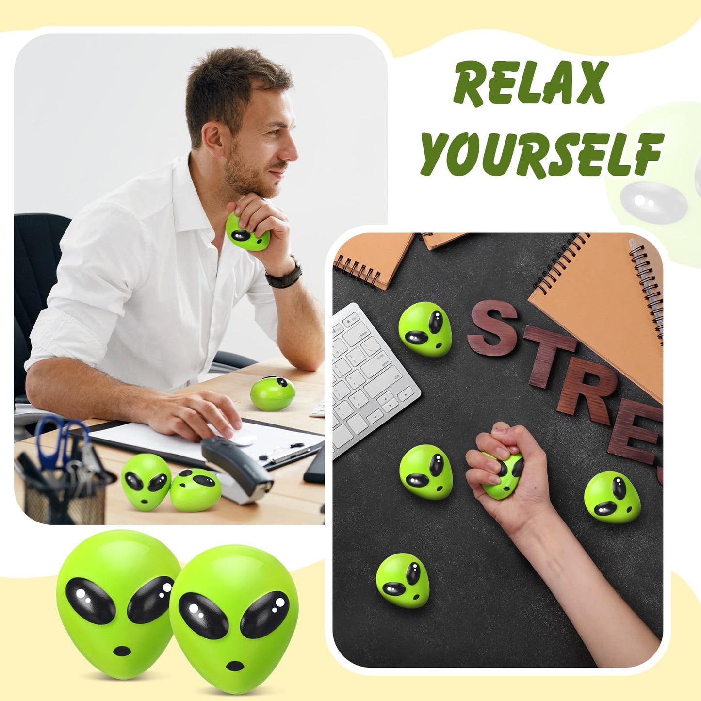 Wettarn 24 Pcs Mini Alien Stress Relief Balls Bulk Christmas Aliens Squeeze Ball PU Aliens Fidget Stress Toys Christmas Tiny Alien Toys for Xmas Birthday Party Gifts