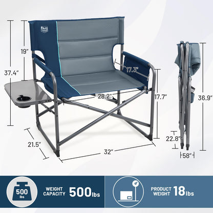 Timber Ridge XXL Director’s Chair – Heavy Duty Folding Camping Chair for Adults, 500 lb Capacity, Extra Wide Padded Seat for Camping, Sports, Lawn, Courtyard, and Outdoor Use, Blue