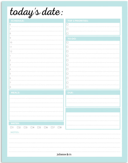 JULIANNE & CO Daily To-Do Undated Tear-Away Planner Notepads - Premium Personal Organizer for Home, Office, Work, School - 50 Pages for Daily Tasks, Notes, Water Intake and Meal Prep (8.5 x 11)