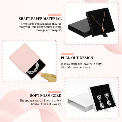 mekueeex 24 Pack Jewelry Gift Boxes Cardboard Jewelry Boxes 3.1 x 3.1 x 0.7 Inch Pull out Design Bulk Small Black Gift Box with Lids for Necklace Ring Bracelets Earring Display Box