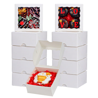 JCXGRVC 50Pack 4x4x2 Inch Cookie Boxes with Window Bakery Boxes Treat Boxes Truffle Boxes Party Wedding Favor