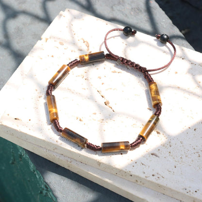Onesmek Protection Tigers Eye Crystal Bracelet for Men - Healing Crystal Tiger Eye Gemstone Bead Mens Bracelet 6mm, Premium Cylindrical Stone Beads Bracelets Crystals Jewelry Birthday Gifts for Him