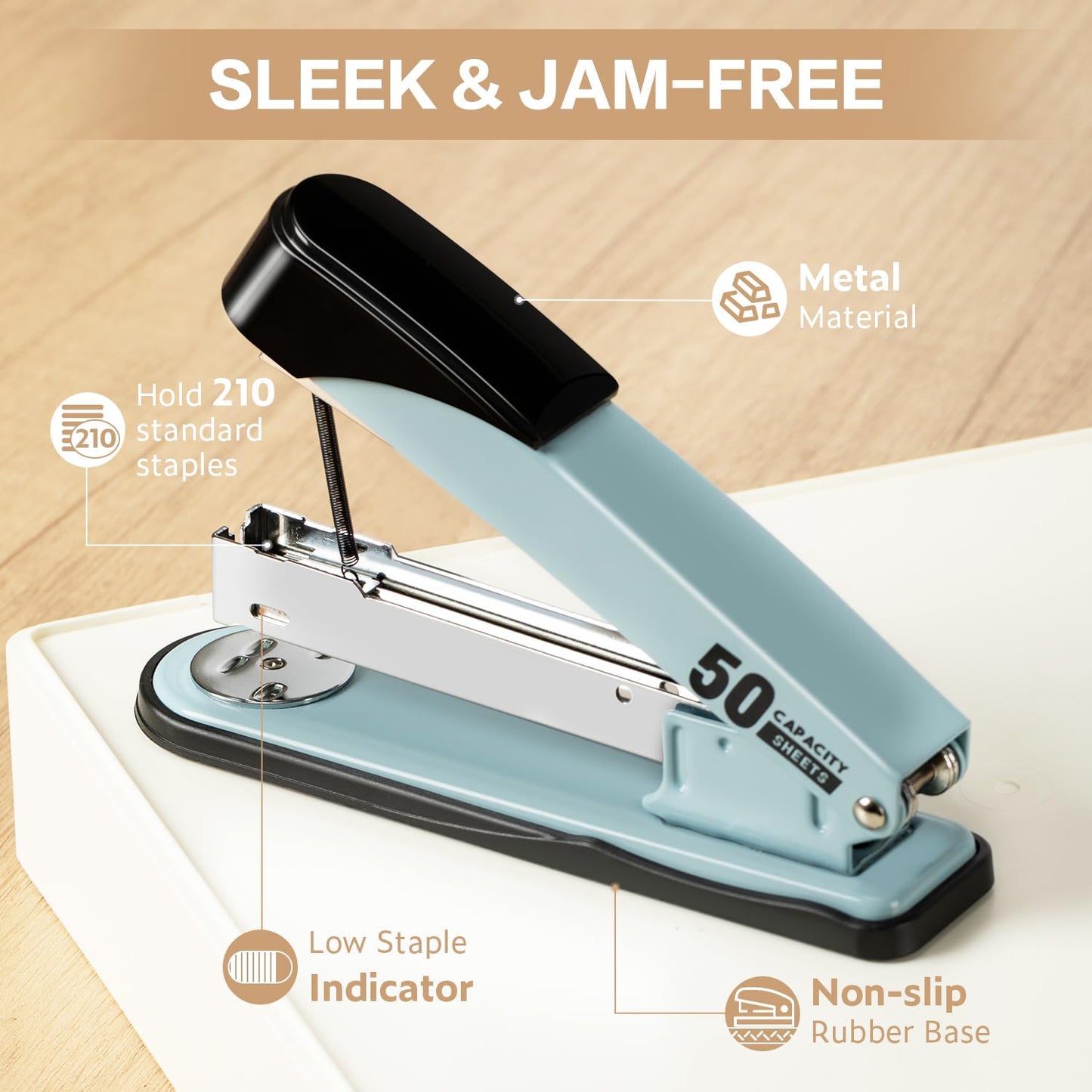 Deli Stapler Heavy Duty, Full Strip Staplers for Desk with 2000 Staples and Staple Remover, 50 Sheet Capacity, No Jam, Non-Slip Office Stapler with Staples for Office, Classroom, Blue