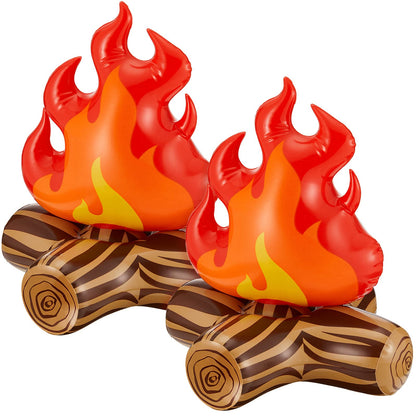 Sumind 2 Pieces Inflatable Fake Campfire Camping Props Bonfire Party Decor Campfire Party Decorations Artificial Flame for Indoor Camping Overnight and Scene Setting