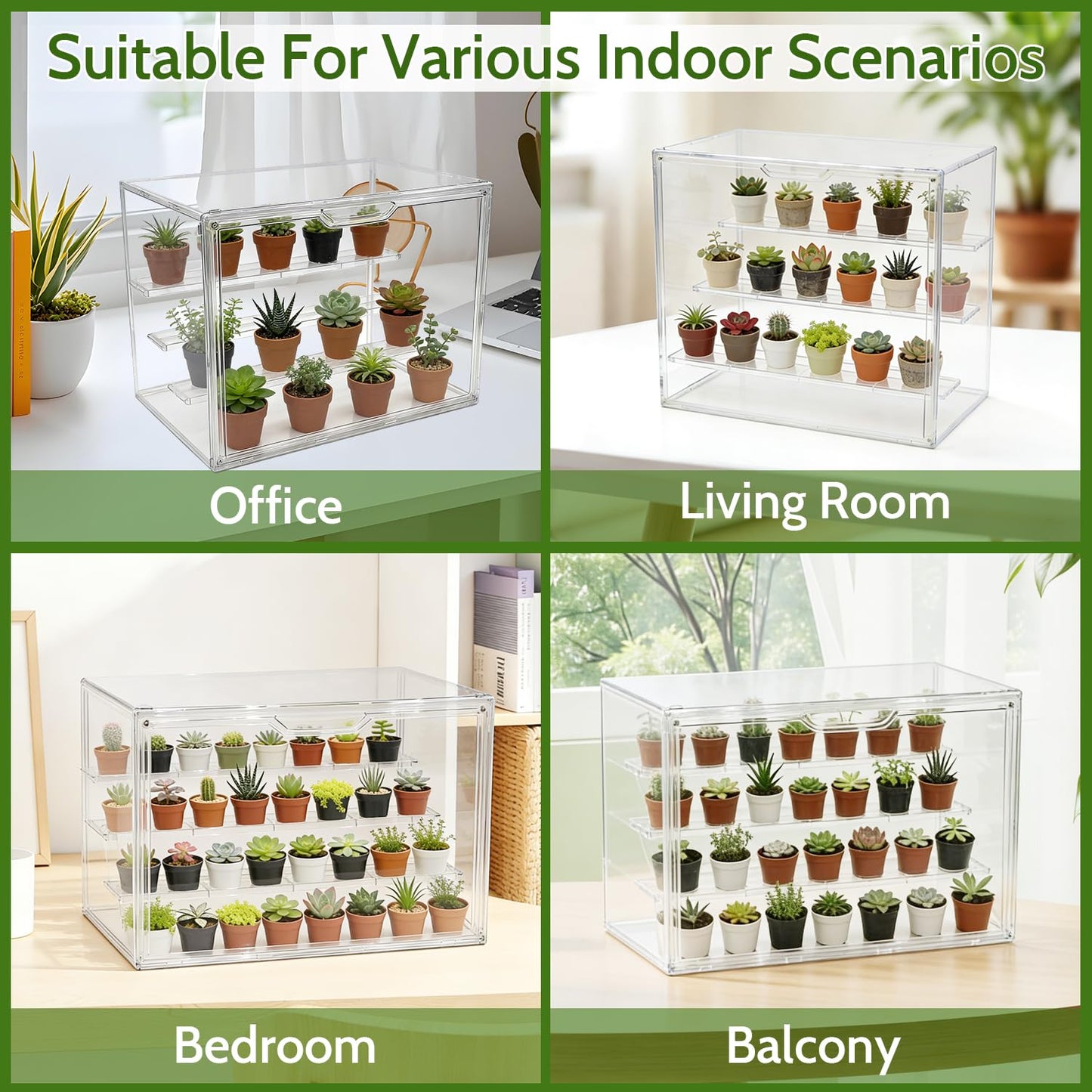 LOLEDE Clear Mini Greenhouse Indoor, Small Stackable Tabletop Portable Green House with Magnetic Door for Plant Seed Germination, Home Gardening Display,etc. (14.2x8.7x10.6in, 1 Pack)