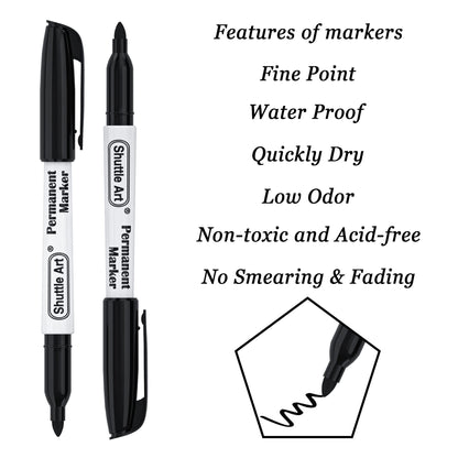 Shuttle Art Permanent Markers, 30 Pack Black Permanent Marker set, Fine Point, Works on Plastic, Wood, Stone, Metal and Glass for Doodling, Marking