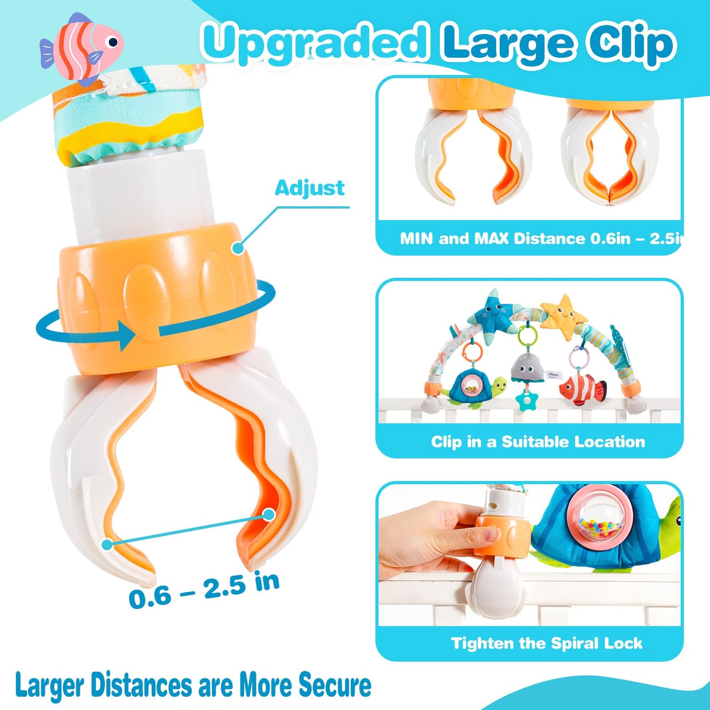 Jollybaby Musical Bassinet Stroller Crib Mobile Toy for Baby 0-6-12 Months, Infant Clip On Arch Hanging Toy with Music Box for Bjorn Bouncer, Portable Mobile Attachment Toy for Newborn Gift - Starfish