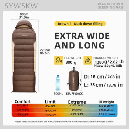 SYWSKW Ultralight Down Sleeping Bag with Pillow,15°F 32°F 46°F Sleeping Bag for Women,Men,Youth Backpacking,Hiking and Camping Outdoor with 680FP Duck Down (Coffee, 800g Down Filling)