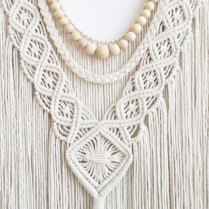 Achart Macrame Wall Hanging Large- Boho Wall Decor- large wall art- Wall Decor Living Room- Macrame Tapestry Boho Decor for Bedroom (Wooden Bead)