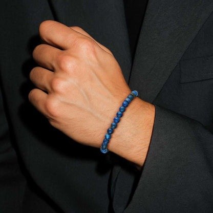 TRUMIUM Beaded Bracelets for Men Women Hematite 6mm Lapis Lazuli Mens Bracelet Gemstone Jewelry for Him 9 Inch Length