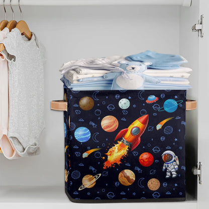 BENGRONGAE Cube Storage Bin, 13 Inch Rocket Astronaut Collapsible Storage Cubes with Handles, Space Planet Cube Storage Baskets for Nursery Toys Books Clothes