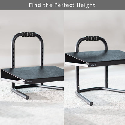 VIVO Ergonomic Height Adjustable Foot Rest Relief Platform, Elevated Stool for Comfortable Sit to Stand Workstation, Non-Slip Surface, Portable, Home Office Classroom Use, Black, STAND-FT01