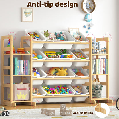 Ratulie Large Toy Storage Organizer Kids Toy Organizer and Bookshelf Combo with 12 Bins and 6 Shelves Toy Organization Box Toy Shelf for Playroom, Bedroom, Nursery