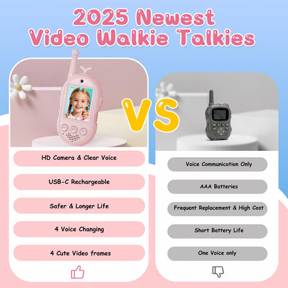 Video Walkie Talkies for Kids Toys - 2 Pack Rechargeable Walkie Talkie with Camera,Long Range 2 Way Radio for Outdoor Camping Games,Christmas Birthday Gifts for Boys Girls Age 3-12(Pink+Blue)