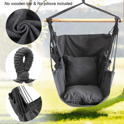 Hammock Chair Hanging Rope Swing Seat for Indoor Outdoor, Sturdy Cotton Weave Hammock Swing, Max 300Lbs Hanging Hammock Chair (Pole and Pillows NOT Included, Gray)