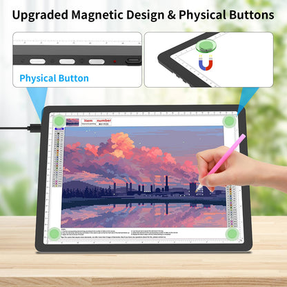 TOHETO A4 Light Board for Diamond Painting, Super Bright Magnetic Light Pad with Side Buttons, Lightbox for Tracing and Drawing, Corded Light Table for Sketching, Animation, Weeding Vinyl (Black)