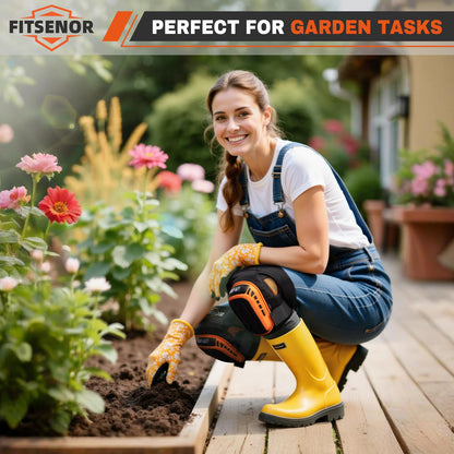 FITSENOR Knee Pads for Men Construction, Tactical Professional Knee Pads for Work, Protection, for Roofing, Gardening, Flooring, Cleaning, Construction Tools, Orange