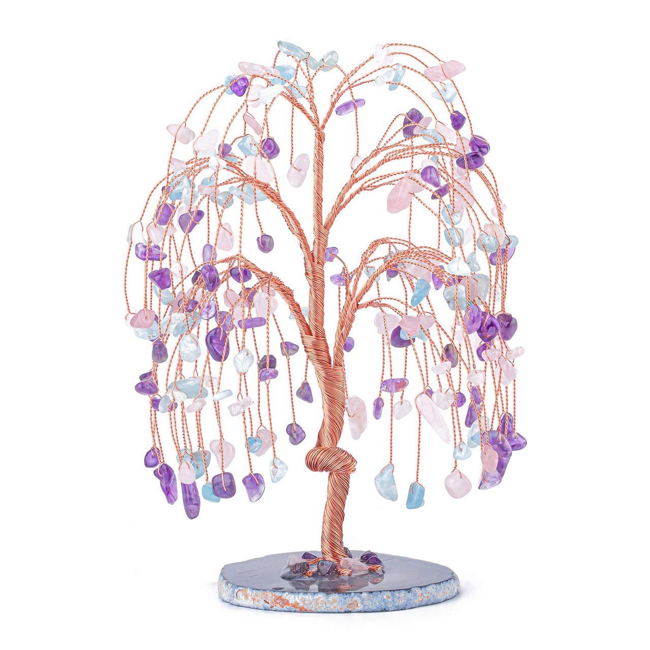 Jovivi Natural Healing Crystals Amethyst/Rose Quartz/Aquamarin Tree Tumbled Gemstone Stones Money Tree, Geode Agate Slices Base Feng Shui Ornaments Home Decoration for Wealth and Luck 5.5"-6.3"
