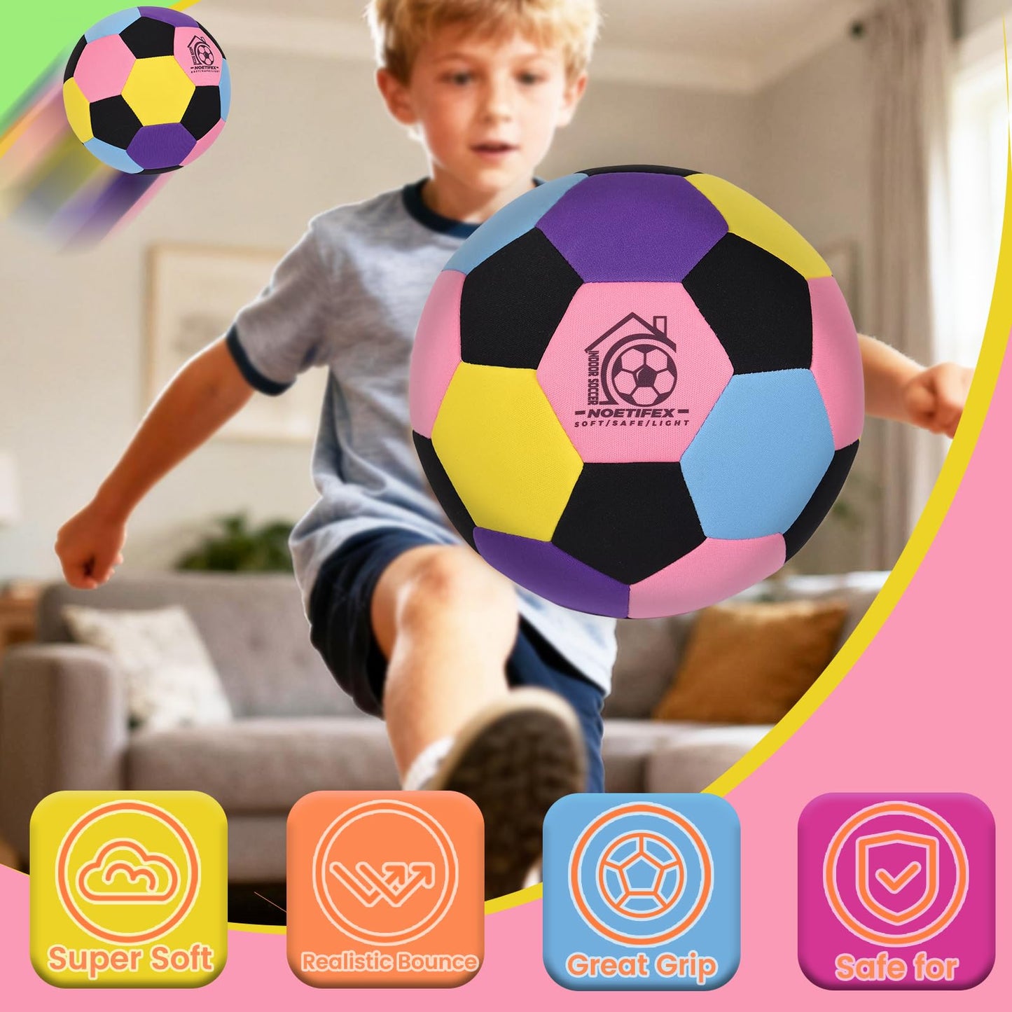 Noetifex Size 4 Soft Fabric Soccer Ball Safe Silent Indoor Ball for Youth, Lightweight House Training Ball for Dribbling & Juggling at Home(Deflated)