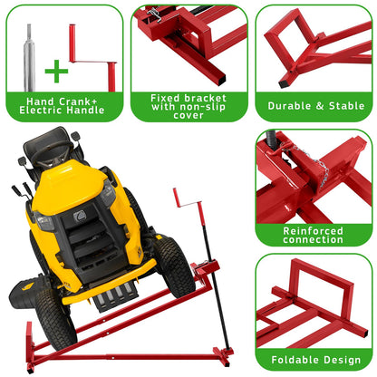Lawn Mower Lift Jack, TUNTENDO Lifting Platform 882 Lbs Capacity Telescopic Maintenance Jack for Garden Tractors & Riding Lawn Mower with Manual Handle & Power Tool Extension Handle (Red)