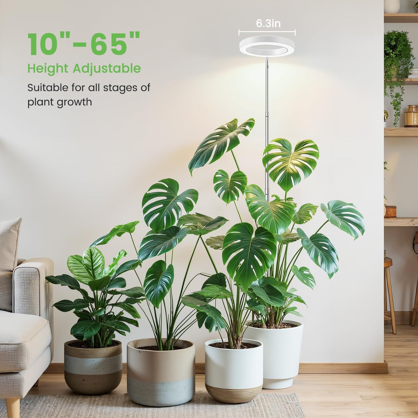Aokrean Grow Light, 80 LEDs Full Spectrum Plant Light for Indoor Plants, Height Adjustable 10"-65" Growing Lamp with Auto Timer for 6/12/16Hrs,3 Optional Spectrums,5 Brightness, 1 Pack