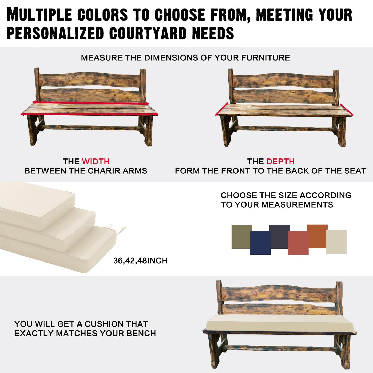 YIJIAN HOME Outdoor Bench Cushion 4 inches Memory Foam Waterproof Patio Furniture Bench Cushion Porch Swing Cushion with Handle and Adjustable Strap, 36 x 18 Inch Cream