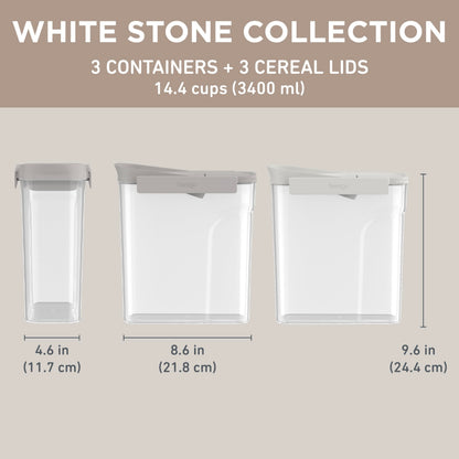Bentgo Pantry - 6-Piece Airtight Cereal Containers, Easy Push & Pour Lid, Stackable & Clear BPA-Free Storage, Locking Lids for Freshness – Ideal for Kitchen & Pantry Organization (White Stone)