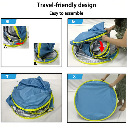 Baby Beach Tent with Pool, Pop Up Beach Tent Sun Shade for Infant Toddlers, Portable UV Protection Shade with Carry Bag for Outdoor Travel, Camping