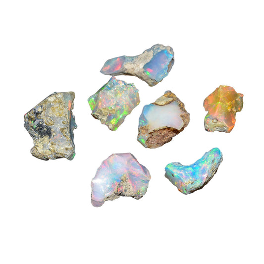QNAVIC 7pcs AA+ Natural Raw Ultra Mix Fire Ethiopian Opal Rough Gemstone, Chakra Healing Crystal, Rough Crystals and Gemstone, October Birthstone, Jewelry Making, Birthday Gifts, DIY Crafts