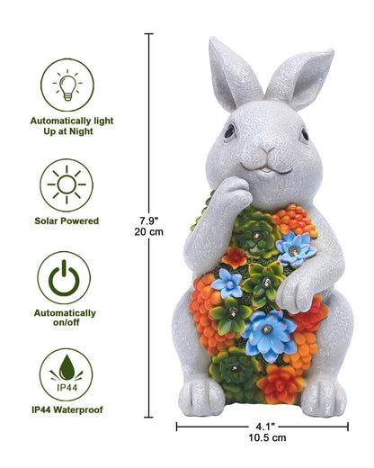 Nacome Solar Garden Outdoor Statues Bunny with Succulent and 7 LED Lights – Lawn Decor for Patio, Balcony, Yard Ornament for Mom Grandma Women
