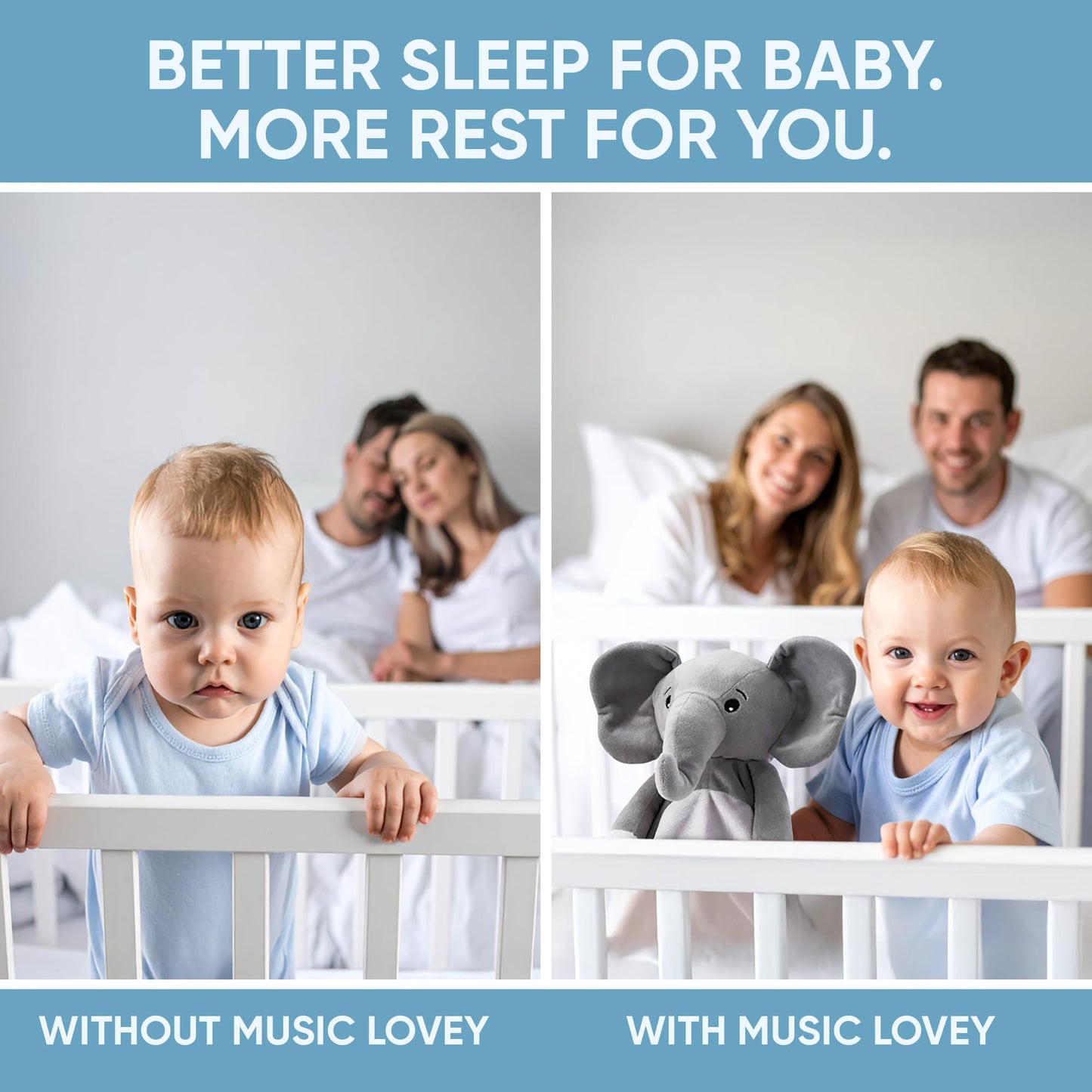 Love By Emi 4 in 1 Baby Lullaby Sleep Soother Toy - Stuffed Animal Sound Machine & Pacifier Holder | Heartbeat White Noise & Music | Plush Elephant Lovey Sleep Aid Security Blanket (0-3 Years)