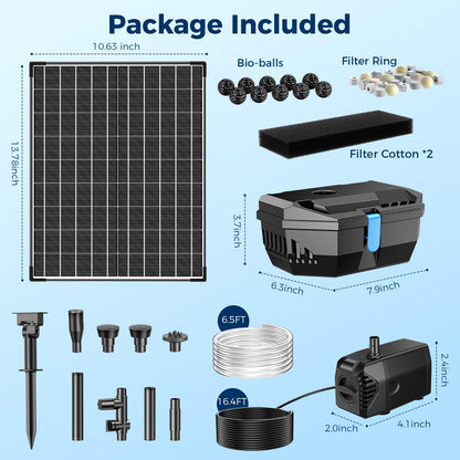 NFESOLAR 20W Solar Pond Filter Kit with Fountain Pump, 160 GPH Solar Pond Pump & Outdoor Filter Box, Submersible Water Pump with 16.5FT Cable & 6.6FT Tubing for Koi Pond, Fish Tank, Garden Fountain