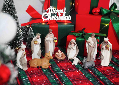 QF Home 10-Piece Christmas Nativity Set – Nativity Scene with Manger, Holy Family & Animals, Hand-Painted Resin Indoor Holiday Display