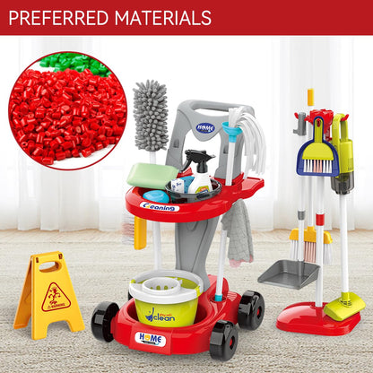 Toddler Cleaning Set，Kids Cleaning Toy Set，New 29-Piece Detachable Kids Cleaning Set for Toddlers - Pretend Play Educational Cleaning Carts (red)