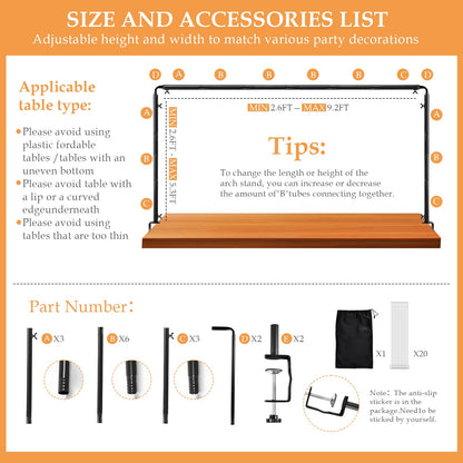 Over The Table Rod Stand with Clamps Adjustable 31"-110'' Length 31"-64" Height Table Balloon Arch Stand with Storage Bag Metal Decorating Rod for Table Hanging