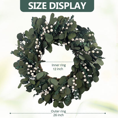 YIYSONRK 26" Preserved Eucalyptus Wreath for Front Door Large Wreaths Natural Eucalyptus Real Touch Everlasting Summer/Spring/Fall Wreath Fresh Green Environmentally Friendly Decor for Home