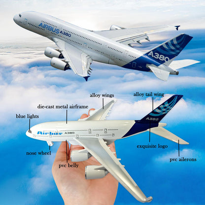 OTONOPI Airplane Toy A380 for Kids, Bump and Go Pull Back Airlines Die Cast Metal Airbus Plane Toy with Lights and Sounds, Model Airplane Toy for Boys & Girls Age 3-12 for Gift and Collection